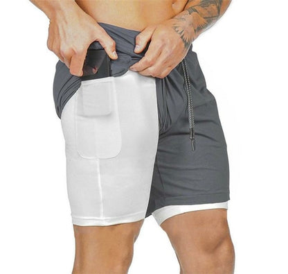 Men's 2 in 1 Running Shorts Jogging Gyms Fitness Training Quick Dry