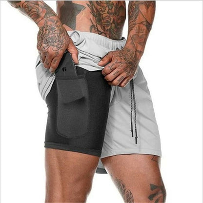 Men's 2 in 1 Running Shorts Jogging Gyms Fitness Training Quick Dry