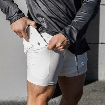 Men's 2 in 1 Running Shorts Jogging Gyms Fitness Training Quick Dry